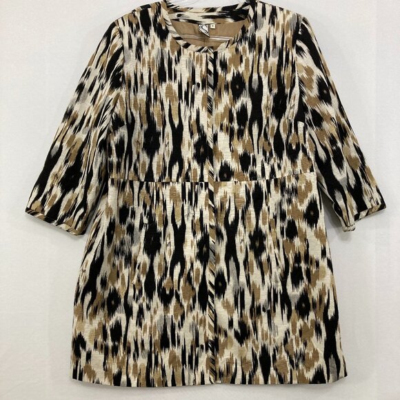 Silk Land size 1X Brown Black Abstract Silk 3/4 Sleeve Button Long Jacket - Picture 1 of 11